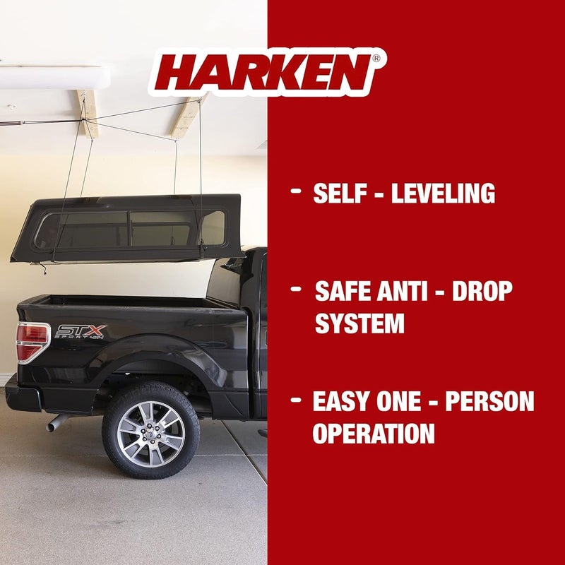 HARKEN - Truck Cap Overhead Garage Storage Hoist  Self-Leveling  Safe Anti-Drop System  Easy One-Person Operation  Smart Garage Organization - Image 2